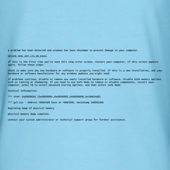 Blue Screen of Death Windows BSOD t-shirts